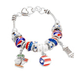 Puerto Rico Flag Charm Multi Bead Bracelet