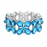 Floral Teardrop Glass Crystal Stretch Evening Bracelet