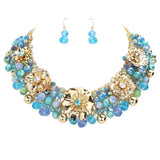 Metal Flower Accented Beaded Collar Necklace