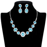 Oval Stone Accented Rhinestone Trimmed Necklace