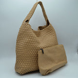 Woven Slouchy Shoulder Bag with Matching Zipper Pouch Set