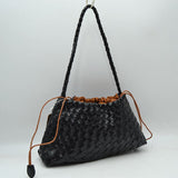 Woven Pouch Shoulder Bag with Braided Strap and Drawstring Closure