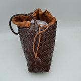 Woven Pouch Shoulder Bag with Braided Strap and Drawstring Closure