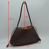 Woven Pouch Shoulder Bag with Braided Strap and Drawstring Closure