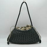 Woven Pouch Shoulder Bag with Braided Strap and Drawstring Closure