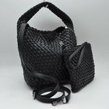 Woven Hobo Bag with Integrated Top Handle and Matching Pouch
