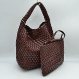 Woven Hobo Bag with Integrated Top Handle and Matching Pouch
