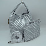 Woven Hobo Bag with Integrated Top Handle and Matching Pouch