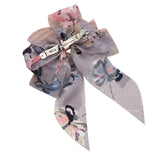 Oversized Sheer Floral Print Bow Barrette