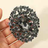 Oval Center Stone Accent Rhinestone Embellished Statement Pin Brooch