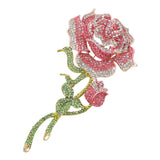 Bold Elegant Rhinestone Rose Stem Pin Brooch