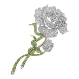 Bold Elegant Rhinestone Rose Stem Pin Brooch