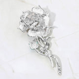 Bold Elegant Rhinestone Rose Stem Pin Brooch