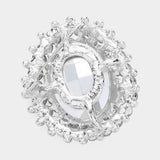 Oval Glass Crystal Double Flower Pin Brooch