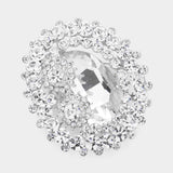 Oval Glass Crystal Double Flower Pin Brooch