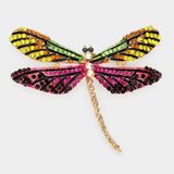 Stone Embellished Metal Dragonfly Pin Brooch