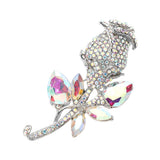 Multi Stone Embellished Metal Tulip Flower Pin Brooch