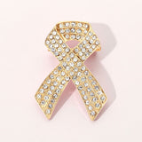 Rhinestone Embellished Pink Ribbon Pin Brooch