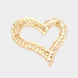 Pearl Rhinestone Embellished Open Heart Pin Brooch