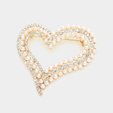 Pearl Rhinestone Embellished Open Heart Pin Brooch