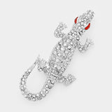 Crystal Rhinestone Pave Crocodile/Alligator Pin Brooch