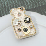 Pearl Flower Embellished Tweed Perfume Bottle Pin Brooch Hair Clip