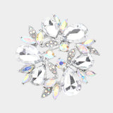 Glass Crystal Teardrop Wreath Pin Brooch