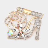Rhinestone Pave High Heel Flower Lipstick Brooch