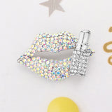 Women's Bling Studded Lip and Lipstick Pin Brooch