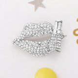 Women's Bling Studded Lip and Lipstick Pin Brooch