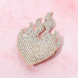 Rhinestone Pave Flame Heart Pin Brooch