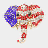 Women's American USA Rhinestone Pave Elephant Pin Brooch 4th of July
