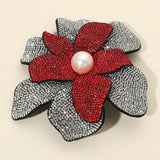 Women's Pearl Accent Bling Studded Flower Pin Brooch Alligator Snap Hair Clip