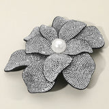 Women's Pearl Accent Bling Studded Flower Pin Brooch Alligator Snap Hair Clip