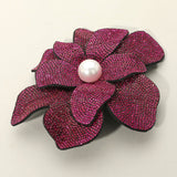 Women's Pearl Accent Bling Studded Flower Pin Brooch Alligator Snap Hair Clip