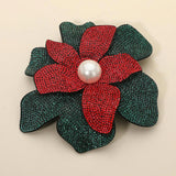 Women's Pearl Accent Bling Studded Flower Pin Brooch Alligator Snap Hair Clip