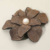 Women's Pearl Accent Bling Studded Flower Pin Brooch Alligator Snap Hair Clip