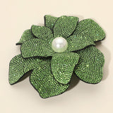Women's Pearl Accent Bling Studded Flower Pin Brooch Alligator Snap Hair Clip
