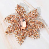 Oval Stone Center Rhinestone Studded Floral Statement Pin Brooch