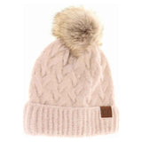 Chunky Braided Cable Knit Fur Pom C.C Beanie
