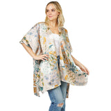 Floral Patterned Satin Cover Up Kimono Poncho