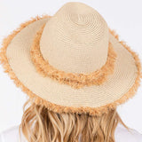Frayed Band and Trip Straw Sun Hat