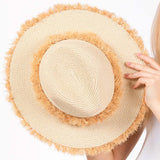 Frayed Band and Trip Straw Sun Hat