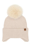 C.C Earflap Pom Knit Solid Beanie