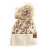 Leopard Pattern Fur Pom C.C Beanie