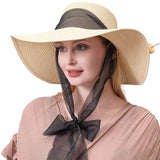 Mesh Ribbon Floppy Straw Sun Hat