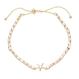 Metal Starfish Pointed Faceted Beaded Pull Tie Cinch Bracelet