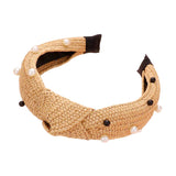 Pearl Embellished Straw Knot Burnout Headband