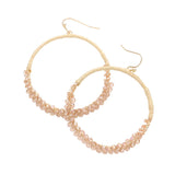 Raffia Faceted Bead Wrapped Open Metal Circle Earrings