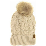 Ribbed Cable Knit Fur Pom C.C Beanie